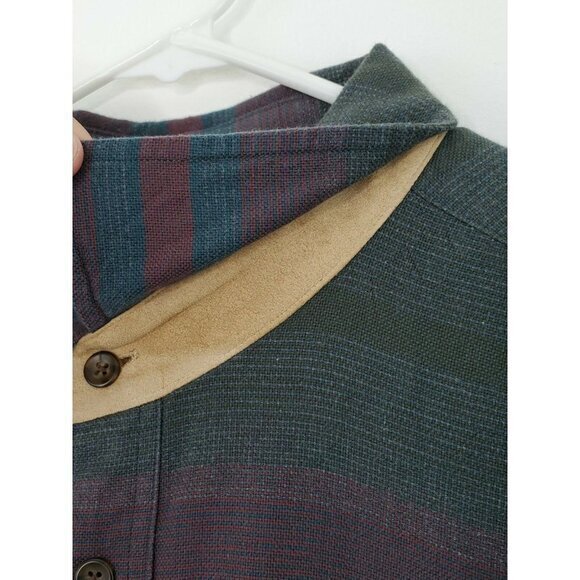 Cabelas Striped‎ Button Up Long Sleeve Elbow Patch Suede Leather Accent Shirt XL - Picture 5 of 6
